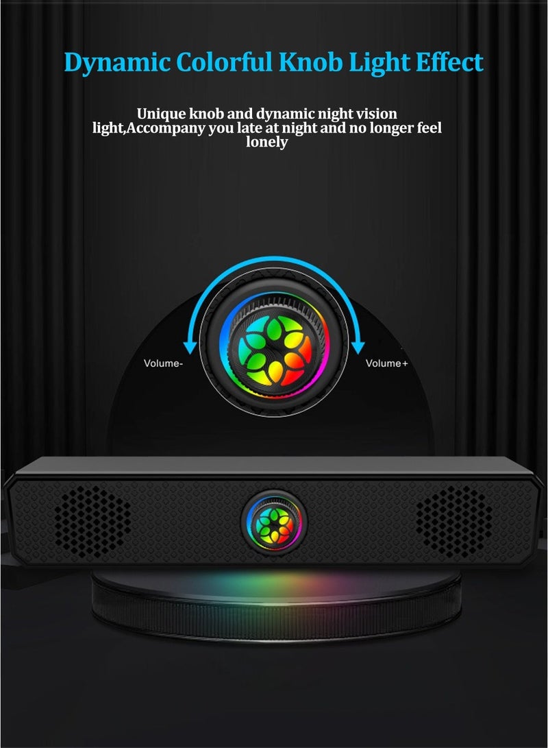 FDTY  مكبر صوت بلوتوث USB مزدوج الاتصال أسود مع مقبض تحكم في مستوى الصوت بإضاءة خلفية RGB HiFi ستيريو يعمل بالطاقة عبر USB للكمبيوتر الشخصي والتلفزيون والكمبيوتر المحمول وجهاز Mac اللوحي - Image 3